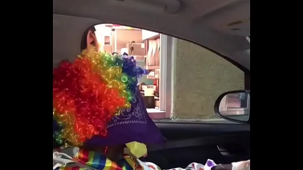 Clown gets dick sucked while ordering food