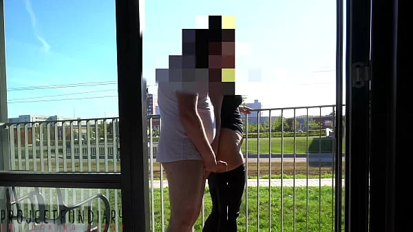 risky public balcony sex with people watching and outdoor cumshot - projectfundiary