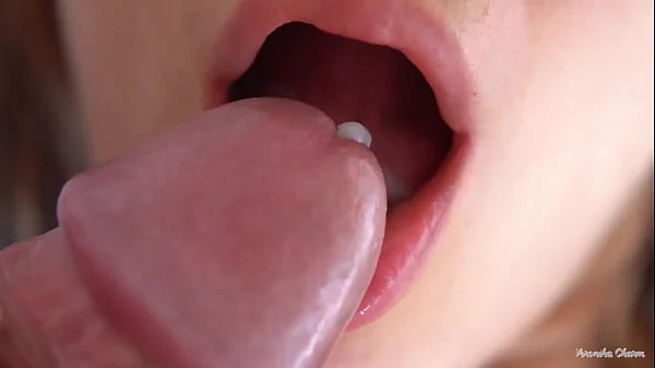 Her Soft Big Lips And Tongue Cause Him Cumshot, Super Closeup Cum In Mouth