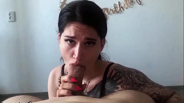 Brunette Blowjob Big Dick and Cum in Mouth - Food Fetish for Birthday