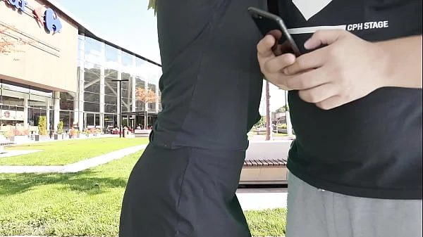 Cumming hard in public on the mall terrace with Lush remote controlled vibrator