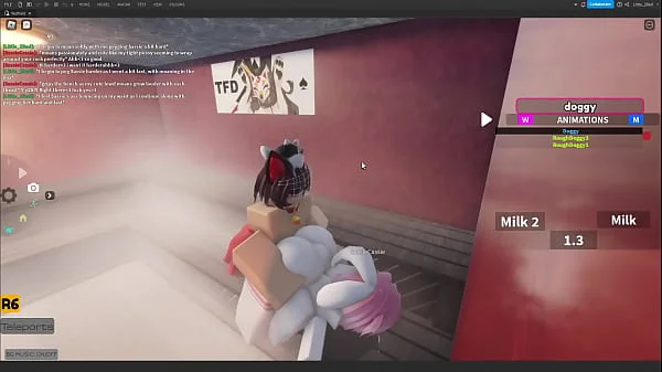 Femboy cat pegging bisexual female bunny in a Roblox Studio collab project