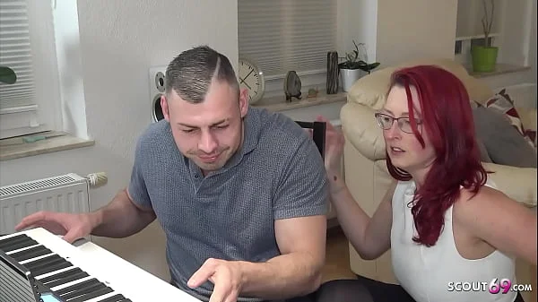 German redhead Mature Teacher seduce Nerd Boy to Fuck at Piano Lesson