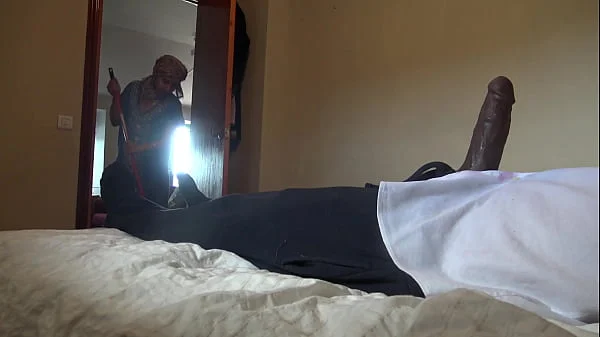 A French Muslim maid is disturbed when she sees his big black cock