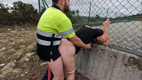 Construction worker fucks curious girl and cums inside.