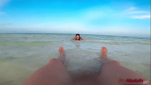 Nude Cutie Public Blowjob Big Dick and Swallows Cum on the Sea Beach