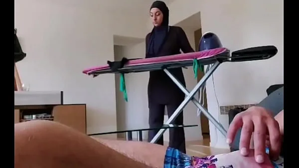 OMG !! He pulls out his cock in front of this muslim maid!!