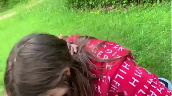 Dyke sucks sloppy dick on park bench