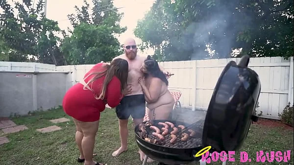 BBW Babe Rose Kush Licks Nipples While Old Man BBQ