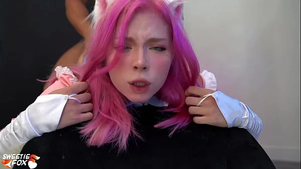 Pink Haired Girl Deep Sucking Dick and had Anal Sex until Cum Inside