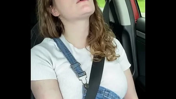 Nerdy Country Girl Rubs Herself in her Car