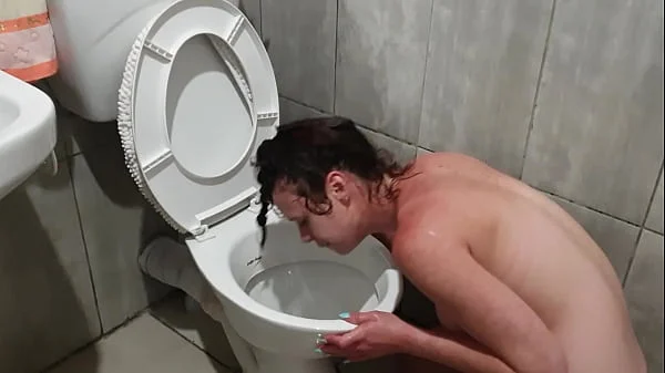 HUMAN TOILET slut PISSES on her own face while head in toilet | humiliation