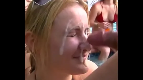 Slutty Blonde gets a facial in front of friends at party