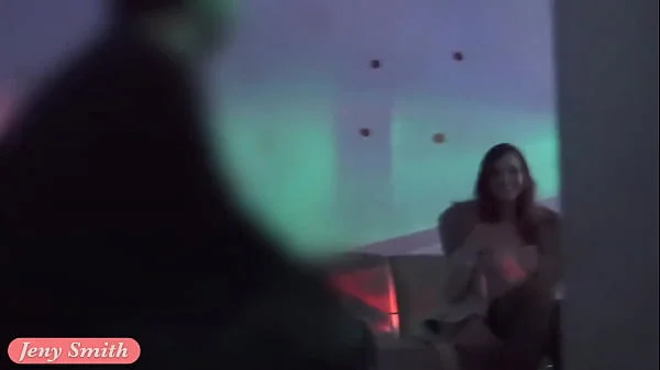 Jeny Smith teasing a stranger. Then he strokes her in a Night Club