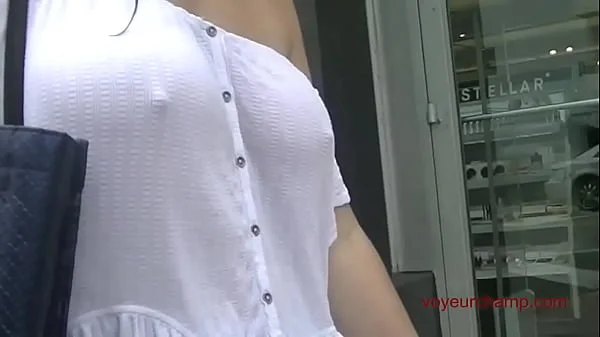 Exhibitionist Wife 490 - MILF Heather Walking Around Town In Wet White Top! Lets A Stranger Touch Her Tit And Take Pics Up Her Skirt!