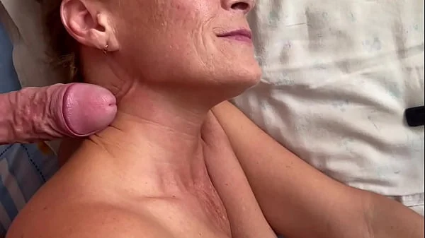 Stepmom cum on face semen huge load closeup