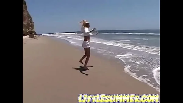 Teen lesbo fingered on the beach - Little Summer